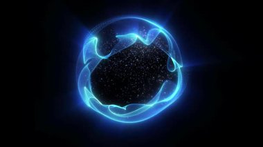 Parçacıklardan ve enerjik dinamik dalgalardan oluşan parlak, parıldayan bir küre uzayda sorunsuzca hareket eder..