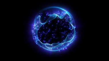 Parçacıklardan ve enerjik dinamik dalgalardan oluşan parlak, parıldayan bir küre uzayda sorunsuzca hareket eder..