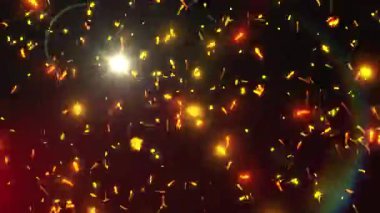 Arka planda duman bulutları ve ateşten yükselen kıvılcımlar var..