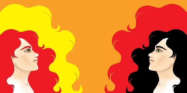 Profil vektör kırmızı saçlı ve esmer kız — Stok Vektör