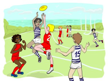 Kids playing aussie rules footy (vector) vector
