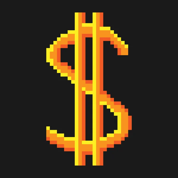 Signo pixel dólar oro 9.06 — Vector de stock