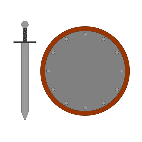 Set round shield, sword silver 28.07 — Stock Vector