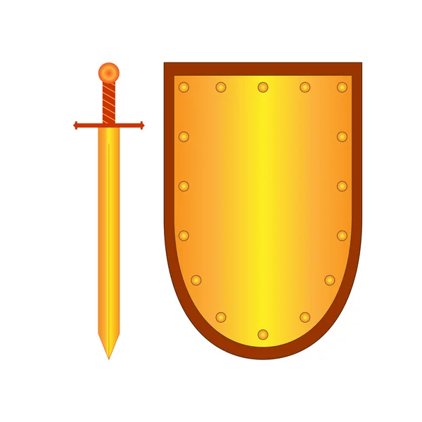 Set di scudo segno e spada in oro 23.08 — Vettoriale Stock