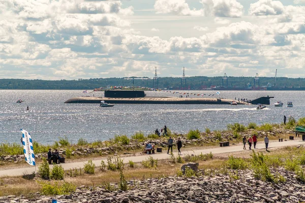 Russia. July 26, 2020. Nuclear submarine missile cruiser Eagle off the coast of Kronstadt.