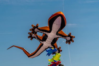 - Rusya. 6 Haziran 2021. Kronstadt Yelkenli Festivali sırasında Konstantin Kalesi 'nde uçan figürler.