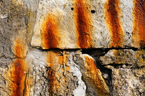 Abstraktní Stará Kamenná Zeď Starými Graffiti Poznámka Mělká Hloubka Pole — Stock fotografie