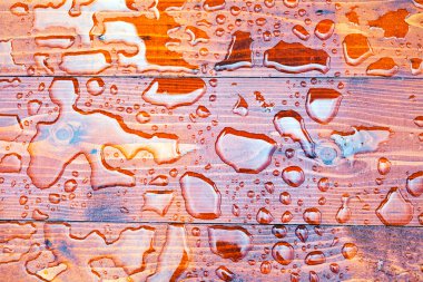 Tahta zemine su damlaları düşer.