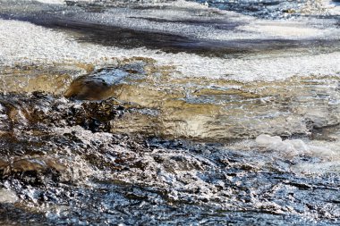Kış ormanı manzarasında donmuş dere