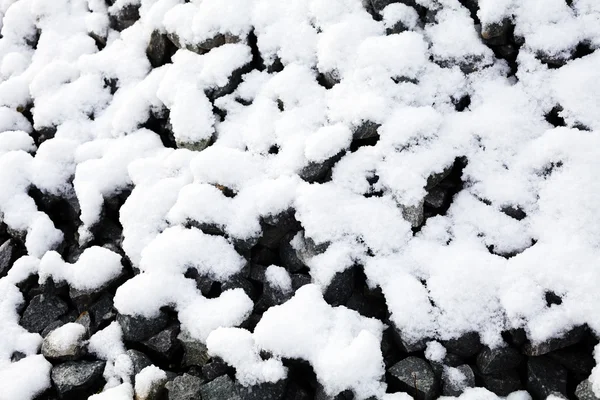 Closeup Black Gravel Melting Snow — Stock Photo, Image
