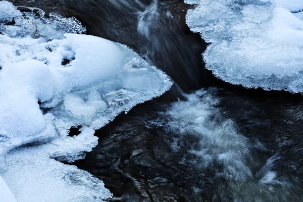 岩石上有冰 山溪上有流水 — 图库照片