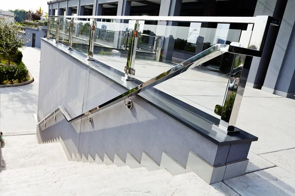 White Stairs Metal Glass Railing Infront Business Building — Stock Photo, Image