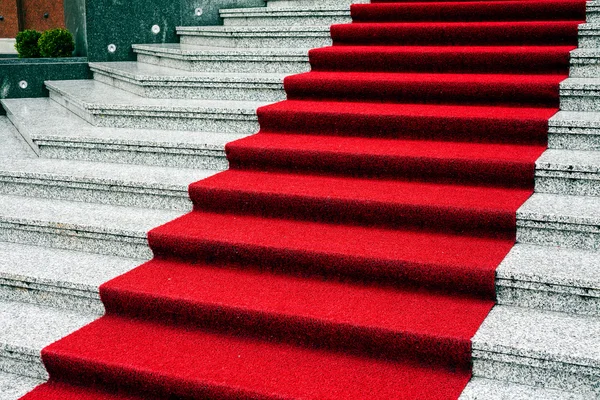 Red Carpet Marble Stairway Hotel Entrance — Stock Photo, Image