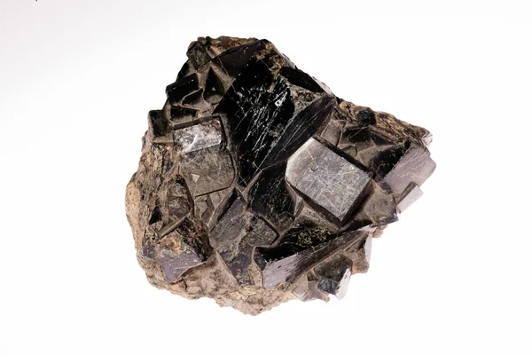 Augit Silikat Mineral Pyroxen Från Gruppen Vit Bakgrund — Stockfoto