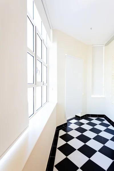 black and white floor under the interior, note shallow depth of field