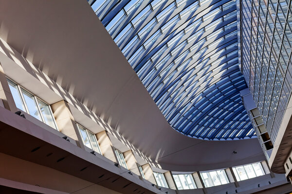 an unusual high  ceiling in shopping center, note shallow depth of field