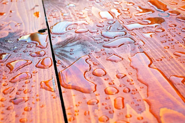 Drops Water Wooden Floor Note Shallow Dept Field — Stock Photo, Image