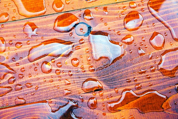 Drops Water Wooden Floor — Stock Photo, Image