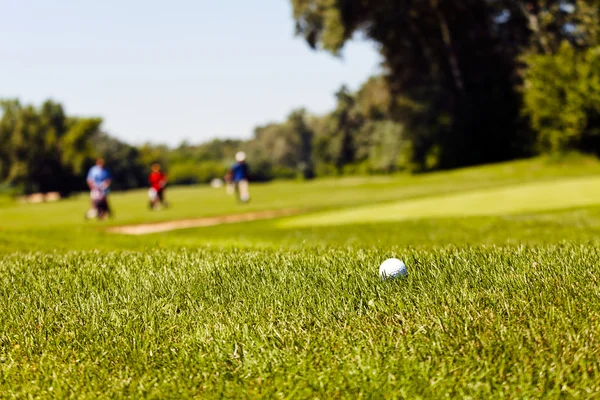 Pole Golfowe Graczami Uwaga Płytkiej Głębi Ostrości — Zdjęcie stockowe