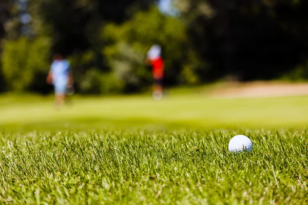 Campo Golfe Com Jogadores Observe Profundidade Rasa Campo — Fotografia de Stock