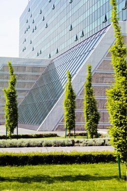 Binanın etrafındaki parkın peyzajı, sığ alan derinliğine dikkat edin