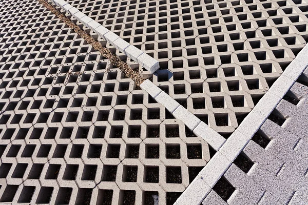 Parking Places Hollow Concrete Slabs Sidewalk — 스톡 사진