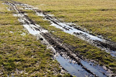 Sonbaharda çamurlu kır yolu, sığ alan derinliğine dikkat edin.