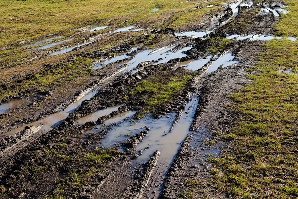 Sonbaharda çamurlu kır yolu, sığ alan derinliğine dikkat edin.