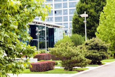 ticari binalar önünde parkta dekorasyon