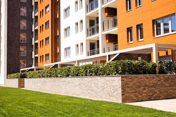 Gran Jardiniera Los Ladrillos Con Arbusto Ornamental Frente Del Edificio — Foto de Stock