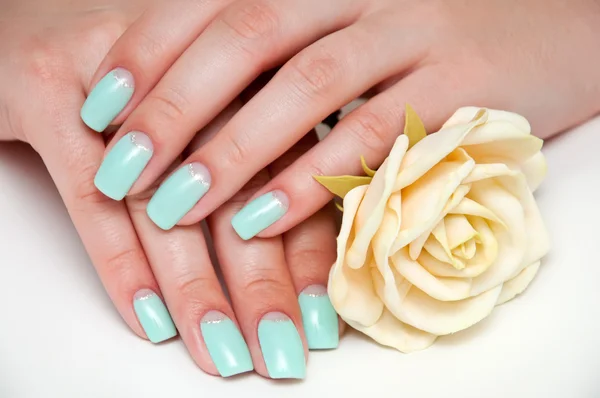 rose and mint manicure on a square shape nail
