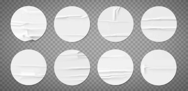 Beyaz yuvarlak etiketlerin gerçekçi temsili.