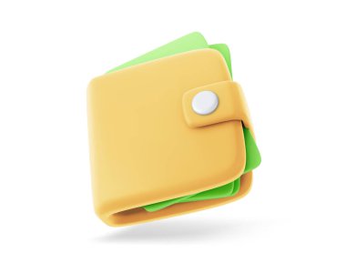 Yeşil paralı 3d Vektör Para cüzdanı, Çevrimiçi ödeme kavramı. 