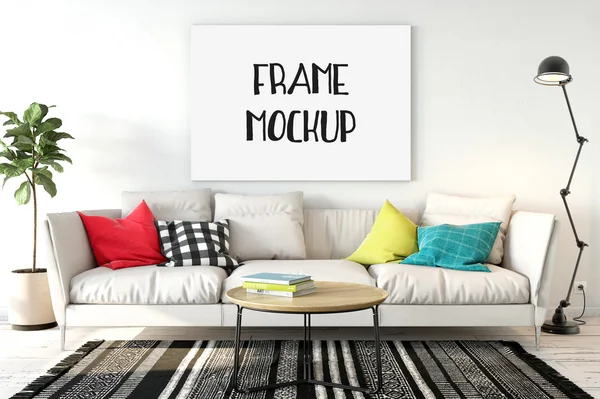 Frame mockup, affisch mock-up, produkt prototyper, Canvas Mockup, Presentation konstverk, skandinavisk stil — Stockfoto