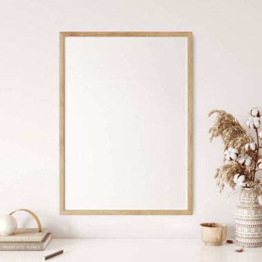  Boho tarzında çerçeve ve poster modeli. 3d görüntüleme, 3d illüstrasyon