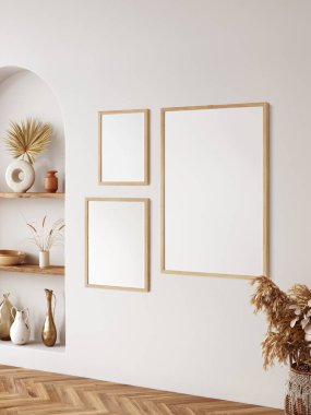  Boho tarzında çerçeve ve poster modeli. 3d görüntüleme, 3d illüstrasyon