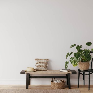 Dostça bir iç mekan. Oturma odası. Duvar modeli. Duvar sanatı 3d görüntüleme, 3d illüstrasyon