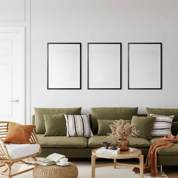 Friendly Interior Style Living Room Frame Mockup Poster Mockup Rendering — Stock Photo, Image