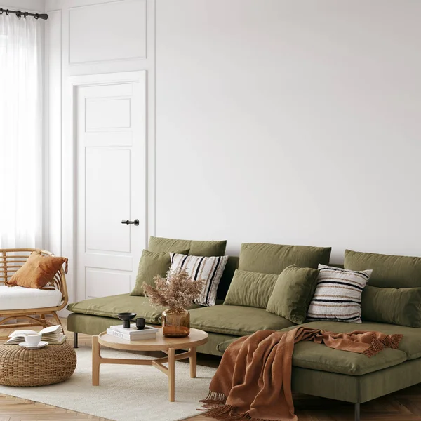 Friendly Interior Style Living Room Wall Mockup Wall Art Rendering — Stock Photo, Image