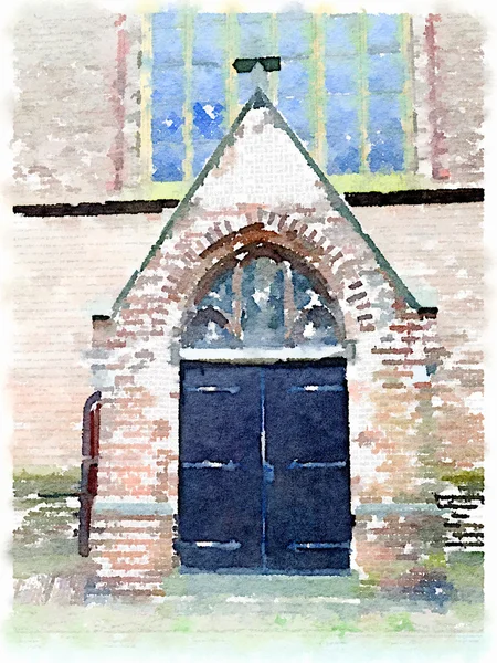 Pintura aquarela de uma porta de igreja nos Países Baixos — Fotografia de Stock