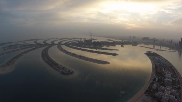 Jumeirah palm  view from the air early in the morning — Stock Video