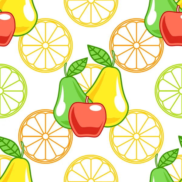 배, 사과, 레몬을 플랫 한 스타일로 매끄러운 패턴으로 — 스톡 벡터