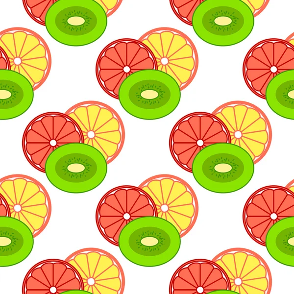 Padrão sem costura com limão, laranja e kiwi em um estilo plano em — Vetor de Stock