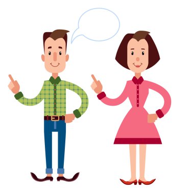 Düz tarzda iki karakter. Kabarcık ile erkek ve kadın