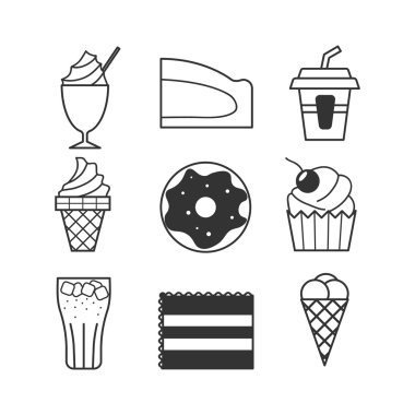 çizgi stili lokanta simgeler kümesi