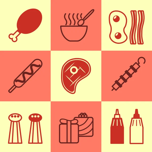 Conjunto de iconos de comida rápida en estilo de línea — Vector de stock