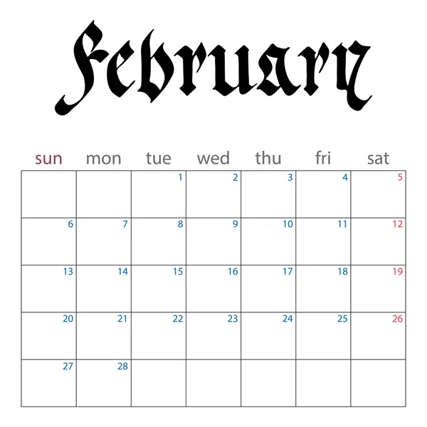 Planejador de calendário para fevereiro 2017 — Vetor de Stock
