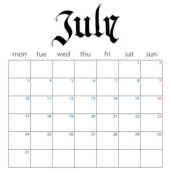 Kalenderplaner für Juli 2017 — Stockvektor