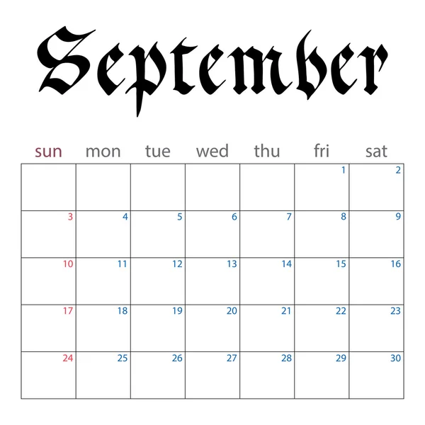 Kalendern planner för september 2017 — Stock vektor