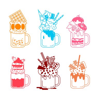 Siyah ve beyaz tarzı dev milkshakes kümesi